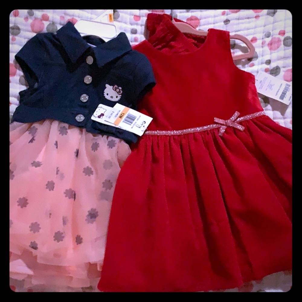 2 12M Toddler Dresses: Hello Kitty & Holiday Dress